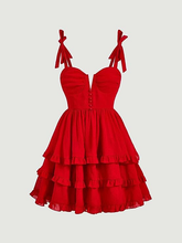 Red A-line Tie Shoulder Ruffle Hem Homecoming Dress Y2720