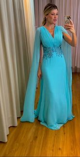 Himmelblaues Chiffon-Kleid für die Mutter der Braut und des Bräutigams, Abendkleid Y6266