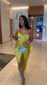 Chic Satin Midi Length Prom Dress Cocktail Dress Y4536