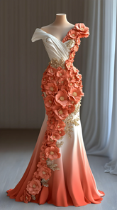 Pretty Peony Flower Appliques Chiffon Prom Dress Mermaid Long Evening Dress Y8565