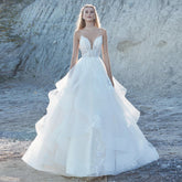 Delicate Ruffled Spaghetti Straps Wedding Dresses V-neck Appliques A-line Wedding Gowns Abito Da Sposa Customer Made