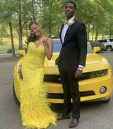 Elegante vestido de fiesta amarillo con escote corazón, vestido de noche amarillo Y6503