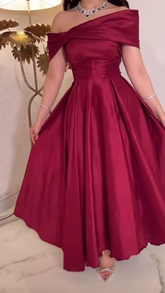 A-line Off The Shoulder Evening Dress Simple Pure Color Evening Gown Y5686