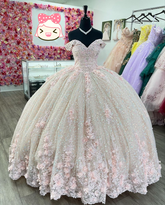 Sparkly Pink Off The Shoulder Ball Gown,Pink Princess Dress,Pink Sweet 16 Dress Y2342