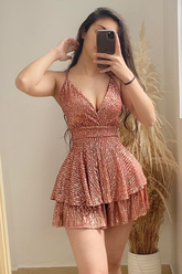 A-line V Neck Sequins Homecoming Dress Graduation Dress Y2550
