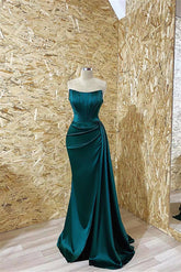 Stunning Long Strapless Mermaid Ruffles Satin Prom Dresses