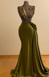 High neck vintage evening dresses long sparkly vintage elegant evening gowns Y390