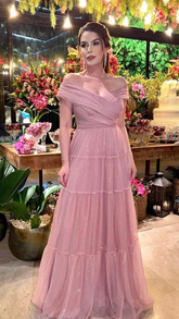 Sparkly Off The Shoulder A-line Evening Dress Glam Dress Y6232