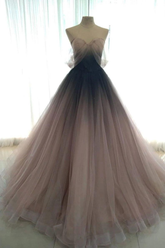 ombre prom dresses, ball gown, off shoulder prom dresses, bridal party dresses, formal dresses long Y1818