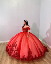 Glamorous Red Off The Shoulder Ball Gown,Red Sweet 16 Dress,Princess Dress Y5330
