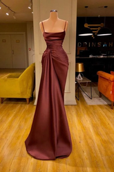 Charming Burgundy Spaghetti Straps Pleated Mermaid Prom Dress Long Evening 6868
