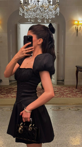 Vintage Black Puffy Sleeves Homecoming Dress Black Birthday Party Dress Y5811