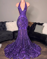 purple prom dresses, mermaid prom dresses, custom make evening dresses, fashion prom dresses, halter prom dresses, sparkly formal dresses Y1455