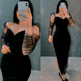 Women Outfit Black Mesh Long Sleeves Sheath Prom Dress Black Cocktail Dress Y5549