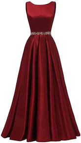 Vestido largo de fiesta de satén para mujer, corte A, con cinturón de cuentas, vestido formal de noche Y5483