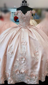 Off The Shoulder Pink Ball Gown With 3D Flowers Quinceanera Dress Pink Sweet 16 Dress Y714