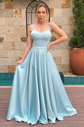 A Line Spaghetti Straps Sweetheart Ruched Long Bridesmaid Dress BD110