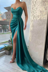 High Side Slit Strapless Evening Dresses Latest Long Prom Dresses Sexy Party Dresses with Streamer Y5353