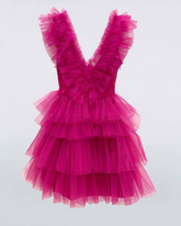 Vestido de fiesta de graduación corto de tul con escote en V y capas, corte A, Y2210