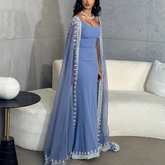 Sparkly Sequin Evening Dresses for Arabic Women Cape Floor Length Mermaid Prom Party Wedding Special Events Dresses Y4817