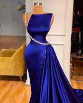 Elegantes vestidos de noche azul real modestos Y4193
