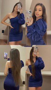 One Sleeve Irregular Neckline Bodycon Dress Sexy Homecoming Dress Y2463