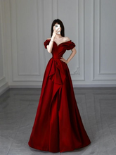 Burgundy Satin Long Prom Dress A-Line Evening Dress Y6026