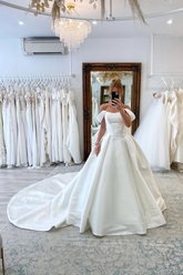 Ball Gown Off The Shoulder Satin Simple Wedding Dress Bridal Gown WD649