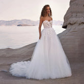 Boho Detachable Off Shoulder Long Puff Sleeves Wedding Dress Sweetheart Appliques Vestido De Noiva A Line Vestidos De Novia