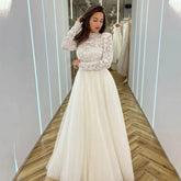 Romantic Wedding Dresses Mermaid High Neck Long Sleeves Exquisite Lace Appliques Princess Style Beach Mopping Bride Gowns