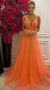 A Line Orange Formal Evening Dress Prom Party Long Gown Y6146