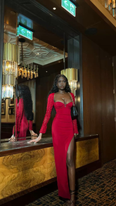 Vintage Rotes Abendkleid mit langen Ärmeln zum 20. Geburtstag, rotes Partykleid Y4924