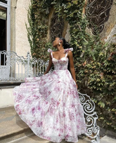 Pretty Chiffon Rose Print A Line Prom Dress Evening Dress Y8498