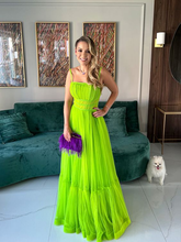 Vestido de fiesta verde de tul con tirantes finos, corte en A, vestido de noche verde Y5595