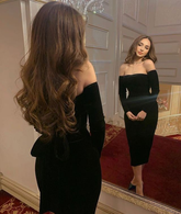 Vestido de noche negro sexy de longitud media, vestido de fiesta negro Y5608