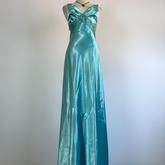 Blue V Neck Satin Sequin Formal Prom Dress Backless Evening Dress Y8548