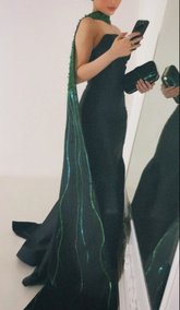 Fashion Black Satin Strapless Evening Dress Formal Party Gown Y8174