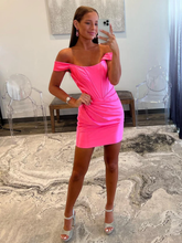 Sheath Off the Shoulder Short Satin Homecoming Dress Y2966