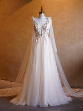 A-Linie Tüll Stickerei Tiefem V-Ausschnitt Bodenlang Ballkleider