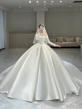 Stunning White Satin Puffy Wedding Dress,White Bridal Gown Y6887