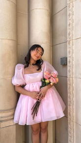 Fairy Mesh Tulle Dress for Women Puff Sleeve Mini Princess Dress Square Neck Homecoming Dress Y2425