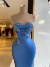 Vestido de noche azul con corte tubo/columna, vestido de desfile Y4196