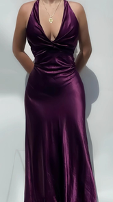 Sexy V Neck Satin Evening Dress Long Prom Dress Y7781