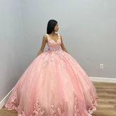 Pink Quinceanera Dresses with Lace Appliques Mexican Ball Gown 15th Birthday Dress Y4675