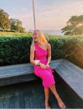 Vestido de fiesta elegante de un solo hombro en rosa intenso, vestido de noche elegante Y6134