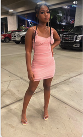 Pink Sleeveless Spaghetti Straps Dress Sexy Pink Homecoming Dress Y835