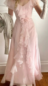 Vestido de noche elegante de gasa rosa con volantes, corte A, vestido de fiesta formal Y8435