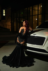 Sexy Lace Applique Prom Dress Black Mermaid Evening Dress Y6497