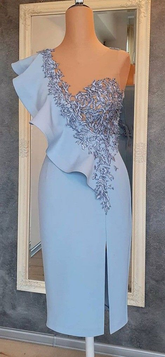 Blue Sheath Short Party Dress Blue Homecoming Dress Y6427