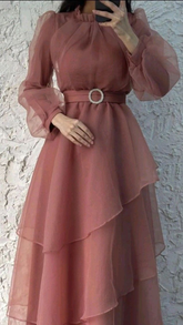 Charmantes A-Linien-Abendkleid mit langen Ärmeln Y5812